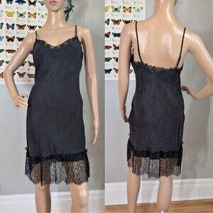 NWT Anthropologie E by Eloise Slip Dress Black Lace Ruffle Fairycore Size XS